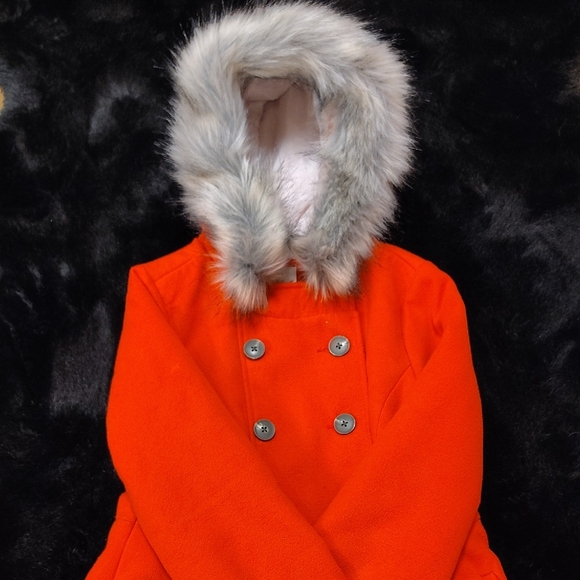 Cat & Jack Other - Cat & Jack Bright Red Pea Coat with Faux Fur Hood